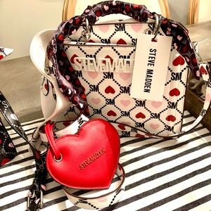 Steve Madden Bevelyn Heart Print Crossbody Bag - Red, Pink, and White